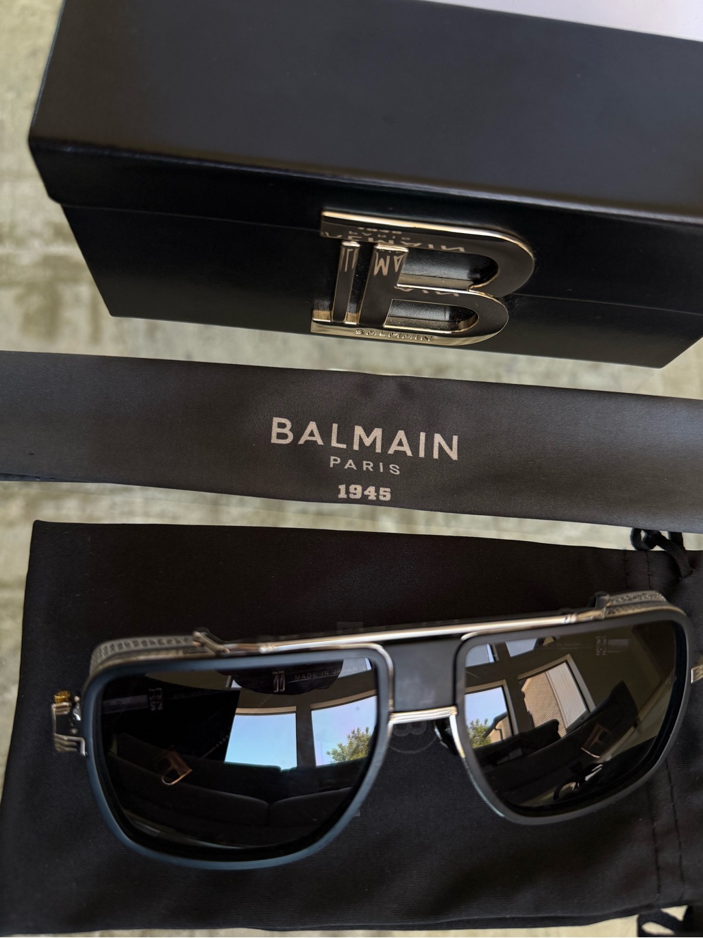 Balmain Black Sunglasses With Silver Accents